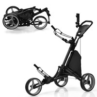 Costway Foldable Golf Buggy Trolley 3 Wheels Golf Club Push Cart Adjustable w/Seat/Storage Bag/Umbrella Holder  Grey