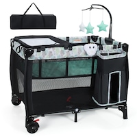 Costway Foldable Travel Cot Crib Playpen Bassinet Bed Portacot w/Carry Bag, Black