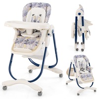 Costway Folding High Chair Adjustable Cushioned Highchair Dining Chair w/Wheels,Navy