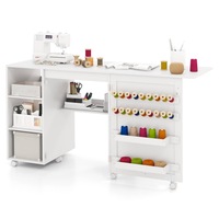Costway Folding Sewing Table Mobile Sewing Machine Craft Station Desk Storage Cabinet White