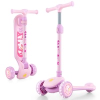 Costway Folding Stunt Scooter Push Scooter 3-Wheel Balancing Kick Scooter w/Foot Brake Light Pink