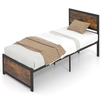 Costway Heavy-Duty Single Size Bed Metal Frame Stable Foundation Noise Free Bed Base Coffee