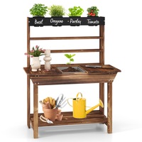 Costway Kid Wood Potting Bench Toy kid Pretend Playset Toddler Planting Table w/Chalkboard&4 Flower Pots, Natural