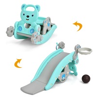 Costway Kids 4-in-1 Rocking Horse Toddler Play Slide Set Basketball Hoop Ring Activity Center Ride On Toy  Blue