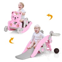 Costway Kids 4-in-1 Rocking Horse Toddler Play Slide Set Basketball Hoop Ring Activity Center Ride On Toy Pink