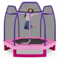 Costway Kids 7FT Round Trampoline Jumping Rebounder Bouncer Indoor Outdoor Toy Pink