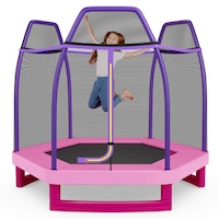 Costway Kids 7FT Round Trampoline Jumping Rebounder Bouncer Indoor Outdoor Toy Pink
