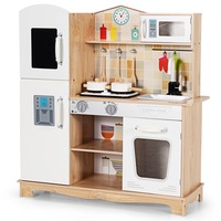 Costway Kids Kitchen Play Set Wood Pretend Play Toy Cookware w/Realistic Light & Sound kidren Birthday Gift