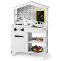 Costway Kids Kitchen Play Set Wooden Pretend Cooking Toy Farmhouse kidren's Gift w/Storage & Accessories White