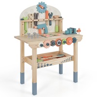 Costway Kids Play Tool Workbench Large Wooden Tool Bench w/Rich Tool Set & Realistic Accessories Magnetic Rack