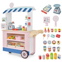 Costway Kids Pretend Food Cart kidren Dessert Trolley Wood Play Stand w/POS Machine & Scale Birthday Gift