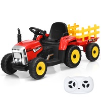 Costway Kids Ride On Tractor Toddler 12V Electric Car Vehicle Remote Control Music Bluetooth w/Trailer kidren Safe Gift Red