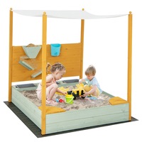 Costway Kids Sandbox Beach Seat Toy Outdoor Wooden Sandpit w/Removable Canopy Natural
