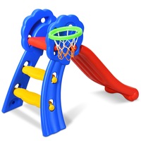 Costway Foldable Kids Slide Set Basketball Hoop Indoor Play Toys Playground Blue