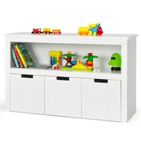 Costway Wooden Kids Toy Box Chest Children Storage Cabinet Toy Organiser Display Shelf w/3-Drawer & Built-in wheels