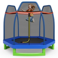 Costway 7FT Trampoline Kids Trampolines w/Spring Mat security Enclosure Net Indoor Outdoor Toys Fun Gift Blue