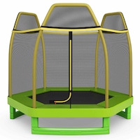 Costway 7FT Trampoline Kids Trampolines w/Spring Mat security Enclosure Net Indoor Outdoor Toys Fun Gift Yellow