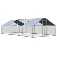 Costway 3x8x1.95m Chicken Coop Large Cage Run Walk-In Pet House Rabbit Hutch w/2 Roof Cover, Outdoor Yard Farm