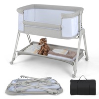 Costway Portable Cot Bedside Sleeper Travel Cot Height Adjustable Crib Grey
