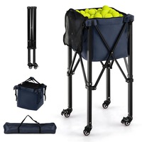 Costway Portable Tennis Ball Cart Foldable Tennis Ball Hopper Basket w/Carry Bag Blue