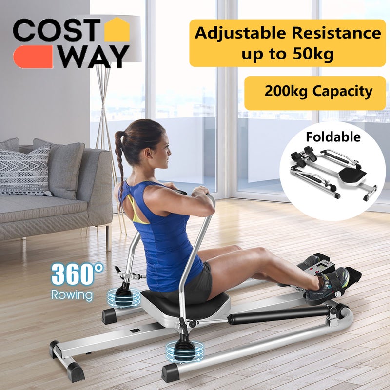 Costway Rowing Machine Rower Exercise Adjustable Hydraulic Resistance & Full Arm Extensions w/LCD monitor Home Fitness Gym Cardio Australia