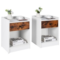 Costway 2x Bedside Tables Drawer Side Table Wood Lamp Nightstand Storage Cabinet w/Storage Shelf Bedroom Living White