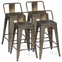 Costway 4x Replica Tolix Bar Stools Kitchen Dining Chairs Metal Barstools Low Back Cafe Pub Restaurant  Gunmetal