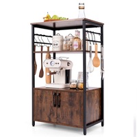 Costway Versatile Baker's Rack 3-Tier Storage Cabinet Kitchen Microwave Oven Stand Utility Storage Shelves Brown