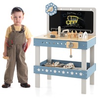 Costway Wood Kids Workbench Set Pretend Play Toy Kids Role Play Workshop w/Blackboard Preschool Educational Toy