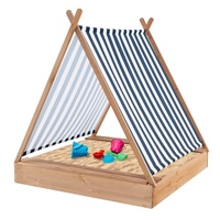 Costway Wooden Kids Sandbox Outdoor Cabana Sand Pit w/Canopy & Bench Seats Kids Actitvity Center
