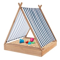 Costway Wooden Kids Sandbox Outdoor Cabana Sand Pit w/Canopy & Bench Seats Kids Actitvity Center