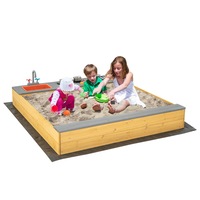 Costway Wooden Sandbox Kids Garden Bed Sand Pit Gift w/ Kitchen Playset Beach Backyard Natural