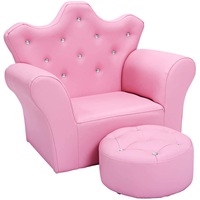 Costway Crystal Kids Princess Sofa Lounge Chair Upholstered Armchair Couch w/Ottoman Children Furniture Girls Pink