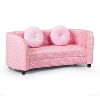 Costway Double Polka Dots Kids Chair Children Lounge Pet Dog Sofa Upholstered Couch Wood Armchair w/2 Cushions Birthday Gift Playroom Living Room Pink