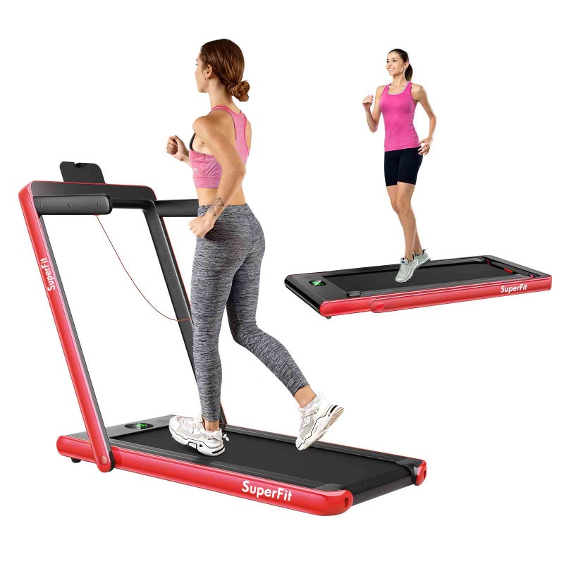 Costway 2 IN 1 Treadmill 12kmh App, Folding Compact Running Machine, Home Gym Walking Exercise Equipment, Red