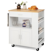 Costway Kitchen Island Trolley Mobile Storage Cabinet Wood Serving Cart w/Spice Racks/Towel Rack/Drawer White
