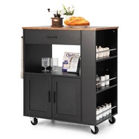 Costway Kitchen Island Trolley Mobile Storage Cabinet Wood Serving Cart w/Spice Racks/Towel Rack/Drawer Black