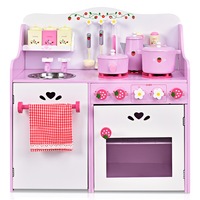 Costway Kids Kitchen Pretend Play Set, Wooden Cooking Toys, kidren/Toddler Utensils Appliances Toy