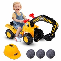 Costway Kids Ride On Excavator Digger Tractor kidern Bulldozer Loader Car Play Constrcution Truck w/Helmet& Toy Stone Gift