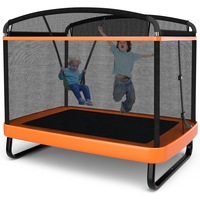 Costway 2-IN-1 Kids Trampoline Rectangular Trampolines w/Enclosure security Net Pad & Swing Outdoor Jumping Fun Xmas Gift, Orange
