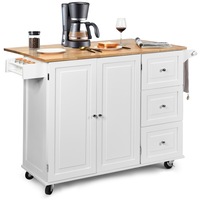 Costway Kitchen Island Trolley Dining Cart Wood Storage Cabinet Buffet Counter Top 3 Drawer/2 Door/Adjustable Shelf