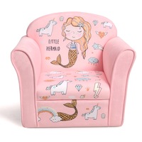 Costway Mermaid Kids Sofa Toddler Plush Couch Lounge Soft Padded Armchair Wood Frame Bedroom Living Room Pink
