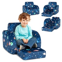Costway Kids Flip Out Sofa Chair Planet Pattern Velvet Couch Lounge Children Armchair Nursery Bedroom Blue