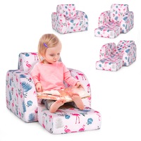Costway Kids Flip Out Sofa Chair Planet Pattern Velvet Couch Lounge Children Armchair Nursery Bedroom Blue Pink