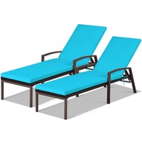 Costway 2PC Sun Lounge Outdoor Furniture Day Bed Rattan Sofa Cushion Armchair Patio Garden Pool w/Adjustable Backrest