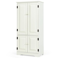 Costway Wooden Buffet Sideboard Vintage Storage Cabinet Kitchen Cupboard Hallway Living Room w/2 Door& Adjustable Shelf Ivory