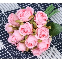 12 Heads Artificial Rose Flower Flowers Silk Bouquet Wed Party Home Pink