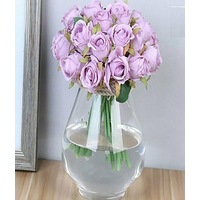 12 Heads Artificial Rose Flower Flowers Silk Bouquet Wed Party Home Purple
