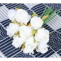 12 Heads Artificial Rose Flower Flowers Silk Bouquet Wed Party Home White