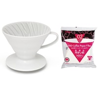 Hario V60 - 02 Ceramic Coffee Dripper With 100 Filter Papers